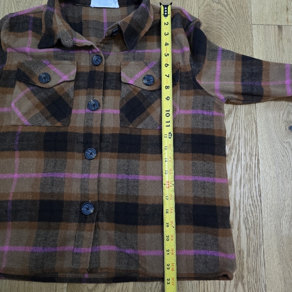 BB Dakota Brown Plaid Button Up Shacket Brown and Pink Size Large - Picture 7 of 9